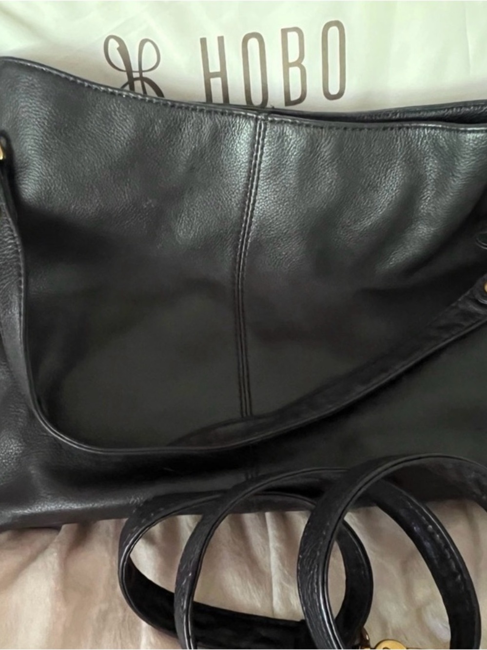 HOBO Black Leather Shoulder Bag - pier  Hobo Handbag